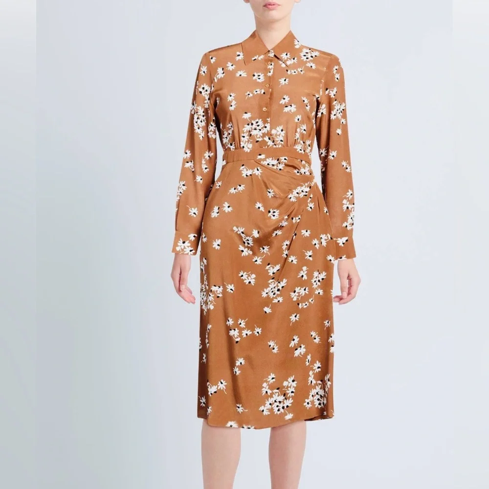 Silk Max Mara Brown Shirt Dress New Never Worn With Tags size 8-10 US - Picture 6 of 6